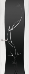 Межкомнатная дверь Буревестник 2 ДО Ясень белый жемчуг (стекло черное растение)