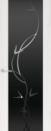 Межкомнатная дверь Шторм-3 Ясень белый жемчуг (стекло черное растение)