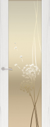 Межкомнатная дверь Шторм-3 Ясень ДО белый жемчуг (стекло белое растение)