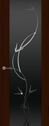 Межкомнатная дверь Шторм-3 ДО Ясень винтаж (стекло черное растение)